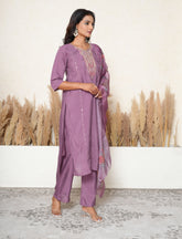 Iris purple stiched suit with zari and sequins Detailing